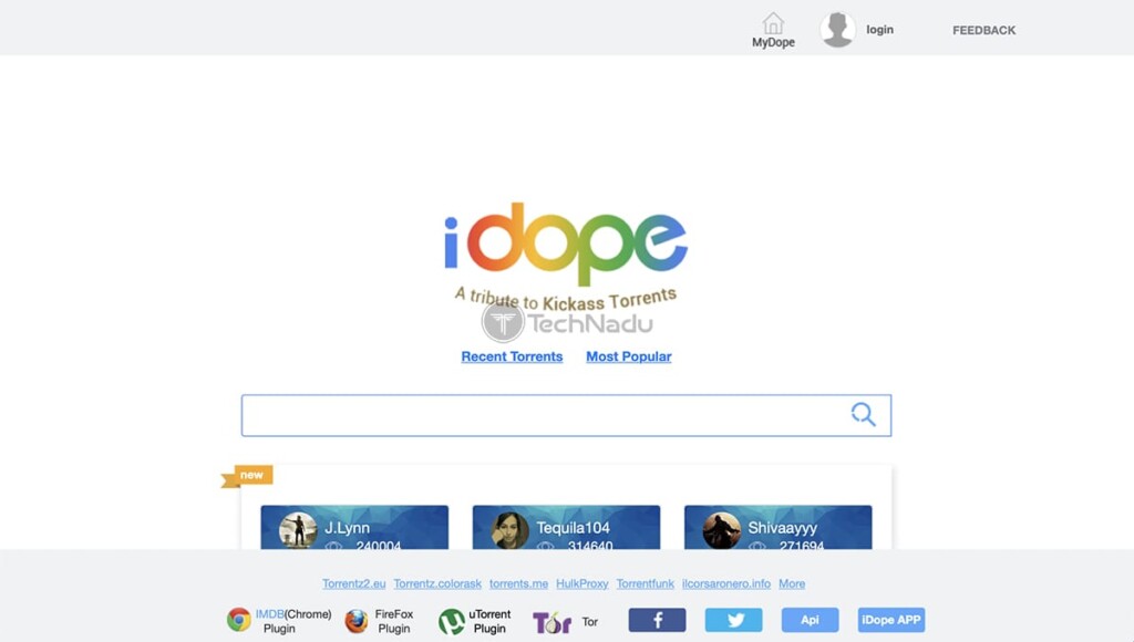 iDope Torrent Site Homepage