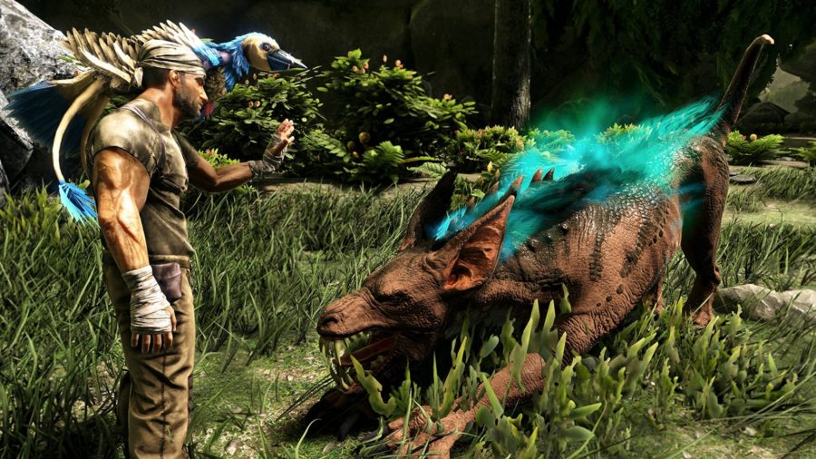 A player is taming one of the animals using the Ark Survival Evolved Immersive Training mod.